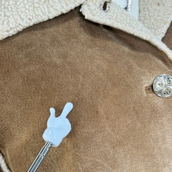 Vintage Y2k Brown Suede Leather Sherpa Lined Coat Cabincore Gorpcore Outdoor M - Picture 10 of 14